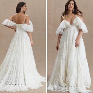 BHLDN Valentina V Neck Flutter Sleeve Empire Waist Wedding Gown Size 14 Ivory